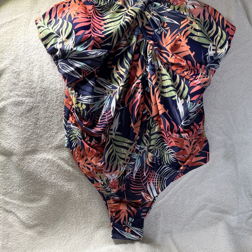 Navy Curve XL Tropical Leaf One Piece Swimsuit